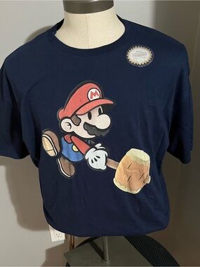 Nintendo Navy Crewneck Tee with Gold Holographic Seal
